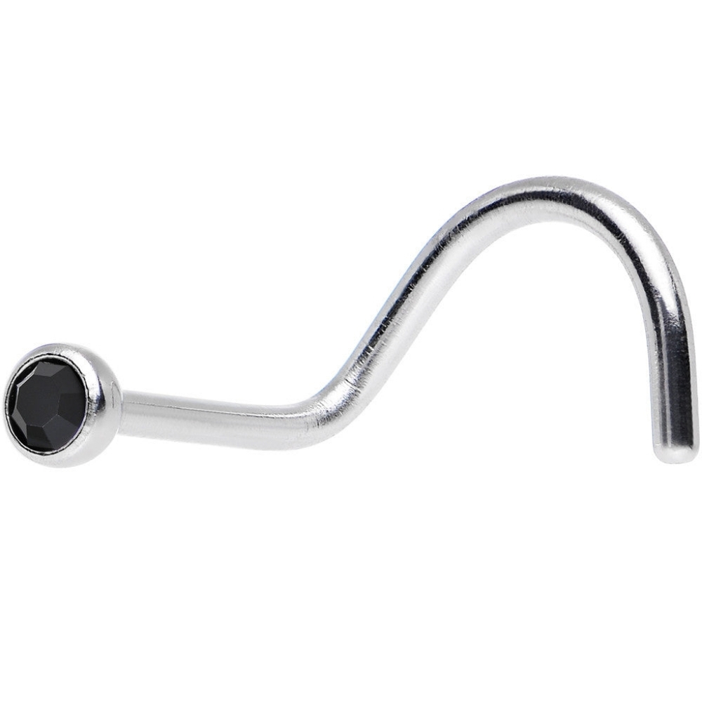 ⭐ NWT Goth Punk 20G Silver Black Gem Nose Ring